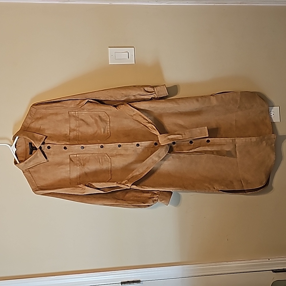 Banana Republic Long-Sleeves Suede Trench Dress Size S Tan
